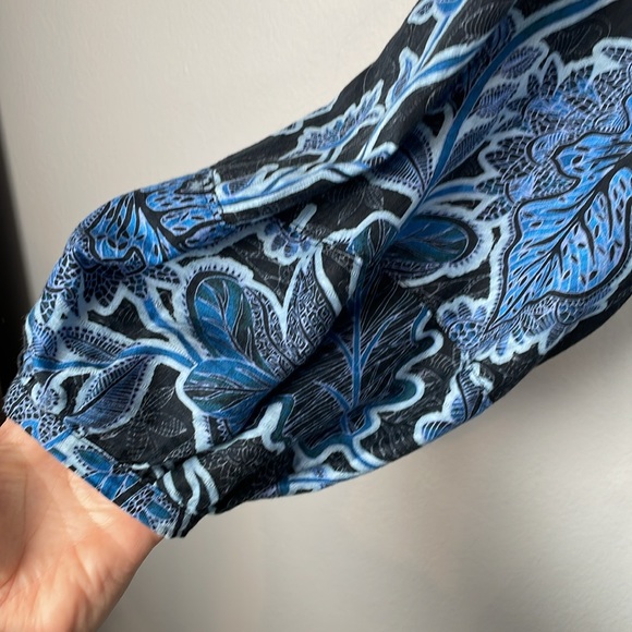 Parker Jenna Puff Sleeve cotton tiered tie waist mini dress dark floral large - Picture 7 of 9